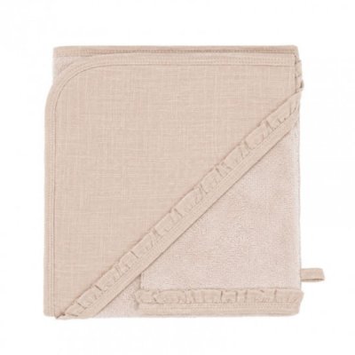Cape de bain + gant bambou et gaze grège