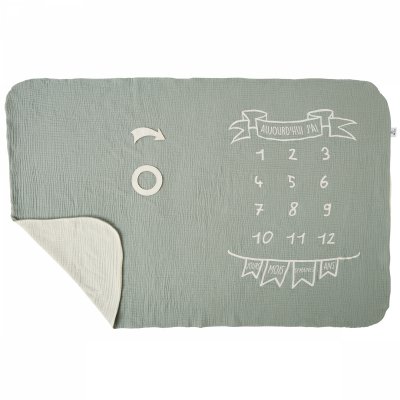 Couverture étape bébé - avec 2 accessoires - vert de gris / écru