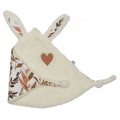 Doudou plat lapin petit cœur ivoire et feuillages