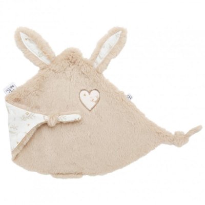 Doudou plat lapin petit cœur beige et coton