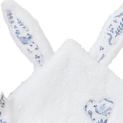 Doudou plat lapin petit cœur microfibre blanc / imprimé forêt