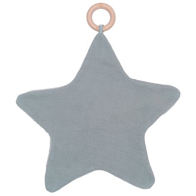 Doudou étoile bi-matière avec anneau de dentition pétale gris