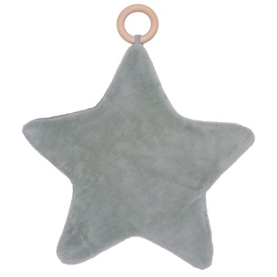 Doudou étoile bi-matière avec anneau de dentition pétale gris