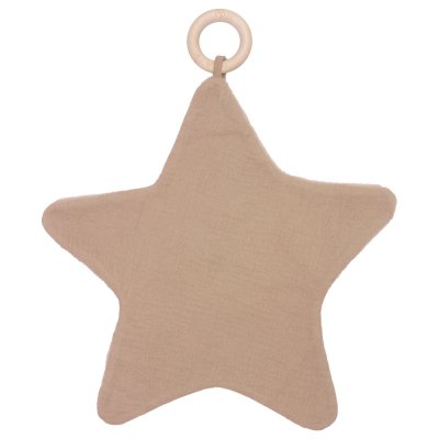 Doudou étoile bi-matière avec anneau de dentition pétale beige