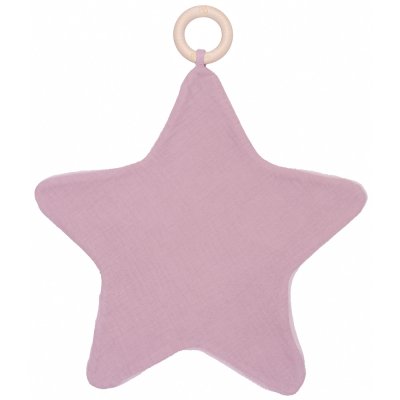 Doudou étoile bi-matière avec anneau de dentition pétale violet