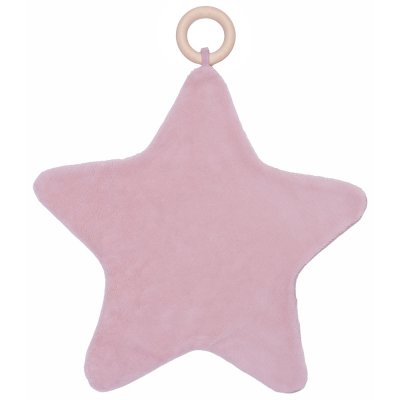 Doudou étoile bi-matière avec anneau de dentition pétale violet