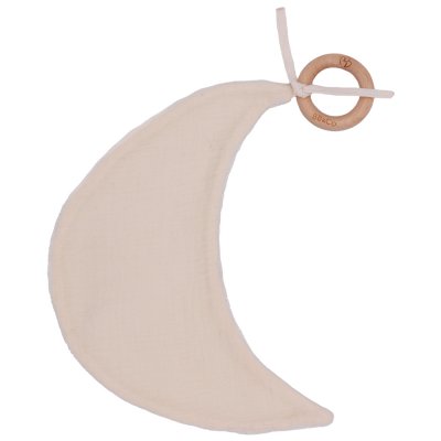 Doudou lune avec anneau dentition gaze et bambou