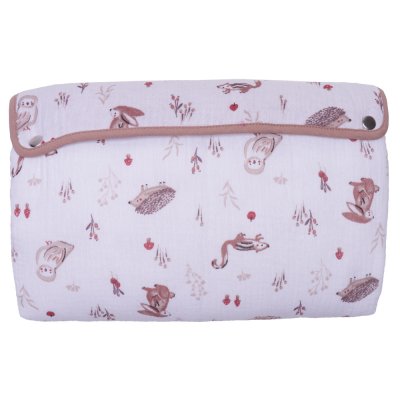 Tapis à langer pliable avec poches gaze de coton clairière / mocha