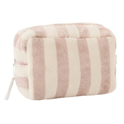 Trousse de toilette en bambou doublure imperméable rayée ivoire/ galet