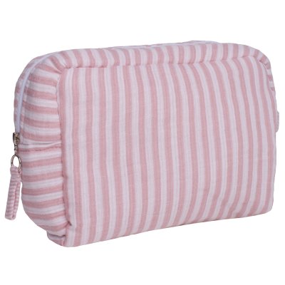 Trousse de toilette gaze de coton rayé vieux rose
