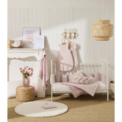 Trousse de toilette gaze de coton rayé vieux rose