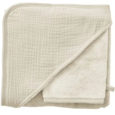 Cape de bain bébé avec gant de toilette mousse de lait