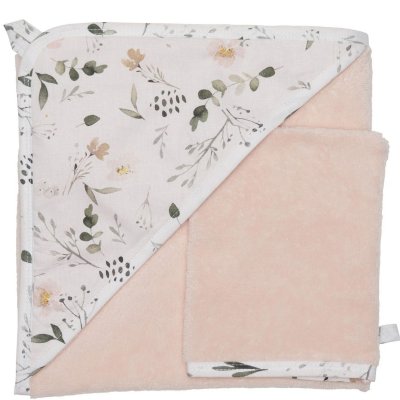 Cape de bain bébé avec gant de toilette blush - sweet garden
