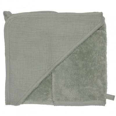 Cape de bain bébé avec gant de toilette vert de gris