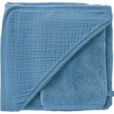 Cape de bain bébé avec gant de toilette pierre bleue