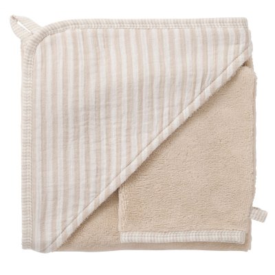 Cape de bain bébé avec gant de toilette soft stripes galet