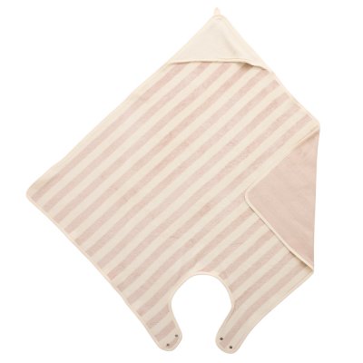 Cape de bain tablier en bambou et gaze rayée ivoire/ galet