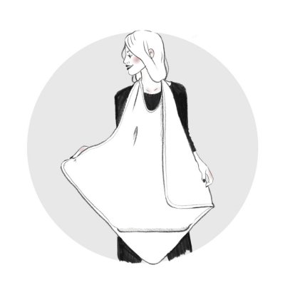 Cape de bain tablier en bambou et gaze rayée ivoire/ galet