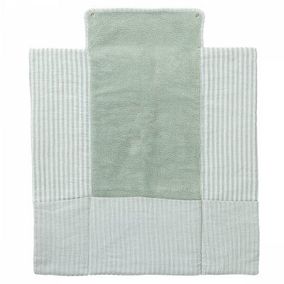 Matelas à langer nomade avec poches gaze de coton rayé vert de gris