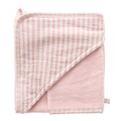 Cape de bain bébé avec gant de toilette vieux rose - soft stripes