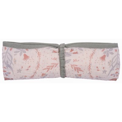 Lange en double gaze de coton gaufré imprimé jardin enchanté / vert de gris