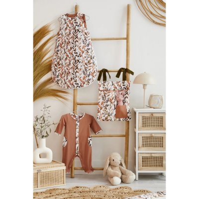 Pyjama hiver en maille bouclette cassonade / imprimé feuillages - 6 mois