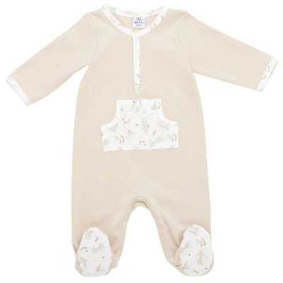 Pyjama été en coton beige / imprimé feuilles & libellules - 1 mois