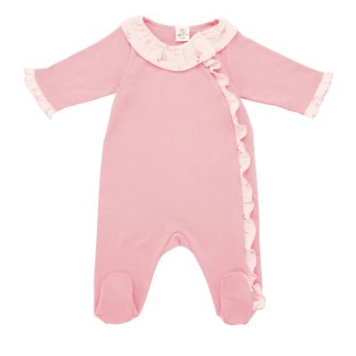 Pyjama hiver en maille bouclette rose thé avec volants - 6 mois