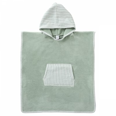Poncho de bain à capuche bambou & gaze de coton - 3/5 ans vert de gris