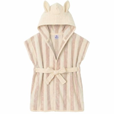 Peignoir bambou et gaze de coton rayée ivoire/ galet 0/2ans