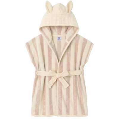 Peignoir bambou et gaze de coton rayée ivoire/ galet 2/4ans