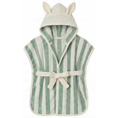 Peignoir bambou et gaze de coton rayée ivoire/ vert de gris 0/2ans