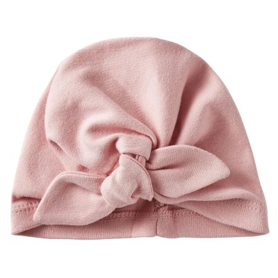 Bonnet naissance forme turban - rose thé