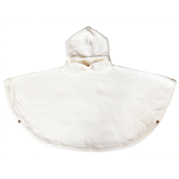 Poncho à capuche maille côtelée en coton ivoire 1 à 4 ans Bb&co