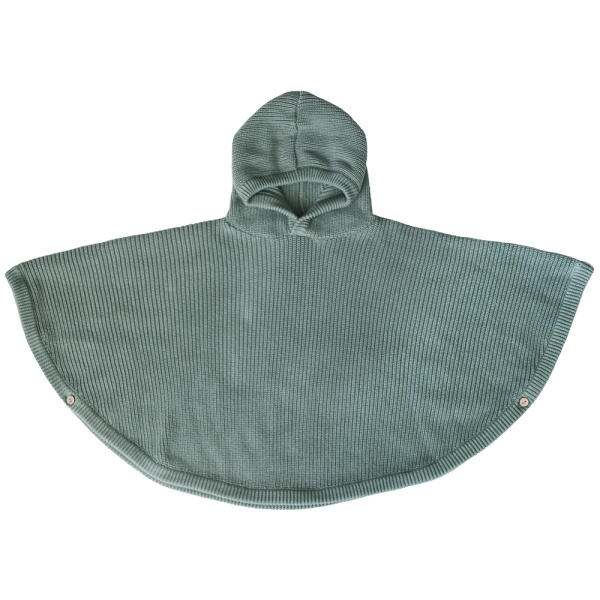 Poncho à capuche maille côtelée en coton vert de gris 1 à 4 ans Bb&co