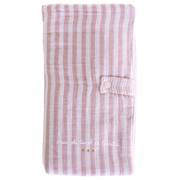 Protège-livret de famille rayé avec poche photo rose Bb&co