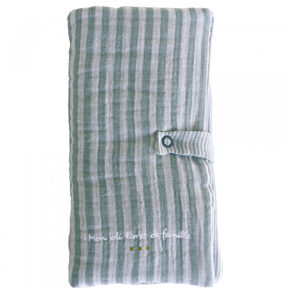 Protège-livret de famille rayé avec poche photo vert de gris Bb&co