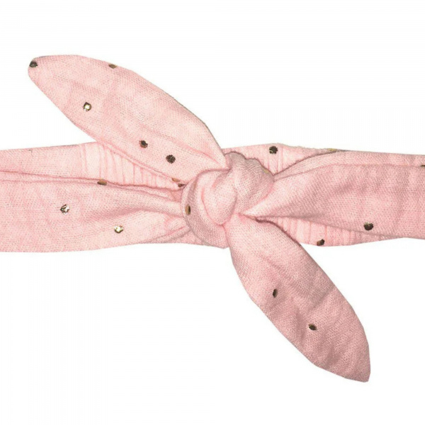 Bandeau élastiqué à nouer - gaze rose blush pois or Bb&co