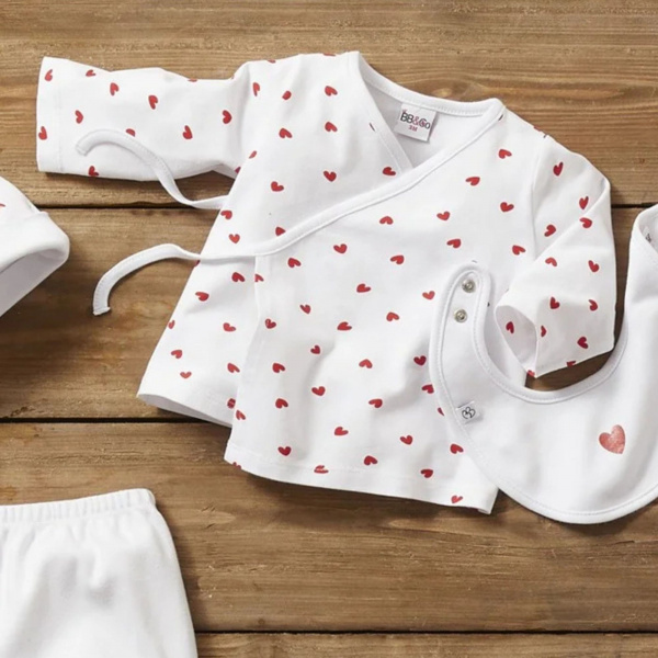 Ensemble cache-cœur - blanc imprimé cœur 1 mois Bb&co