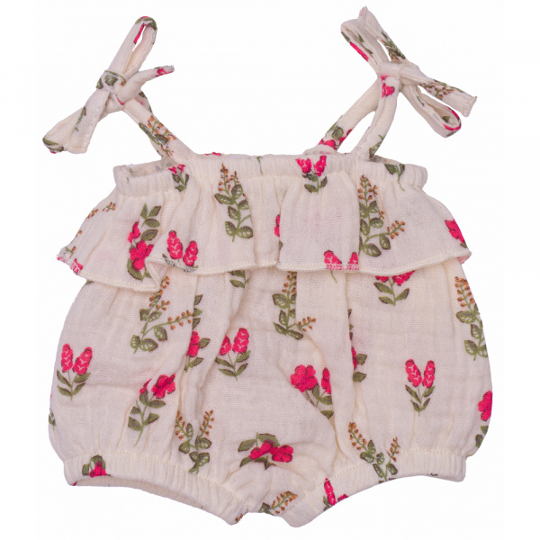 Barboteuse bretelles à volant liberty pour poupée 34 à 37 cm Bb&co