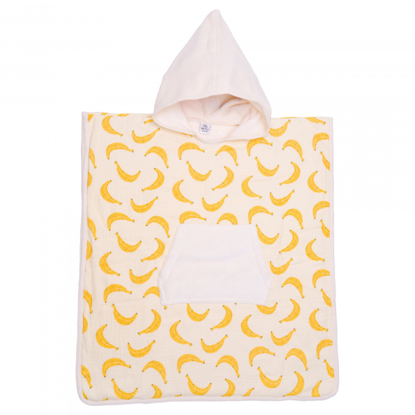 Poncho de bain à capuche bambou et gaze de coton bananes 3/5ans Bb&co