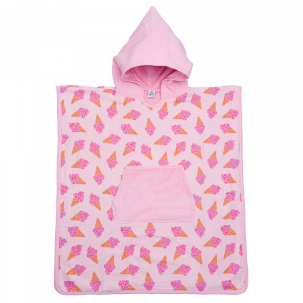 Poncho à capuche bambou et gaze de coton cornets de glace 3/5ans Bb&co