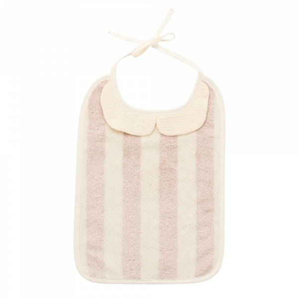 Grand bavoir bambou et gaze de coton rayée ivoire/ galet Bb&co