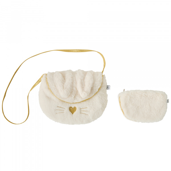 Sac bandoulière + porte-monnaie - lapin - fausse fourrure écru / or Bb&co
