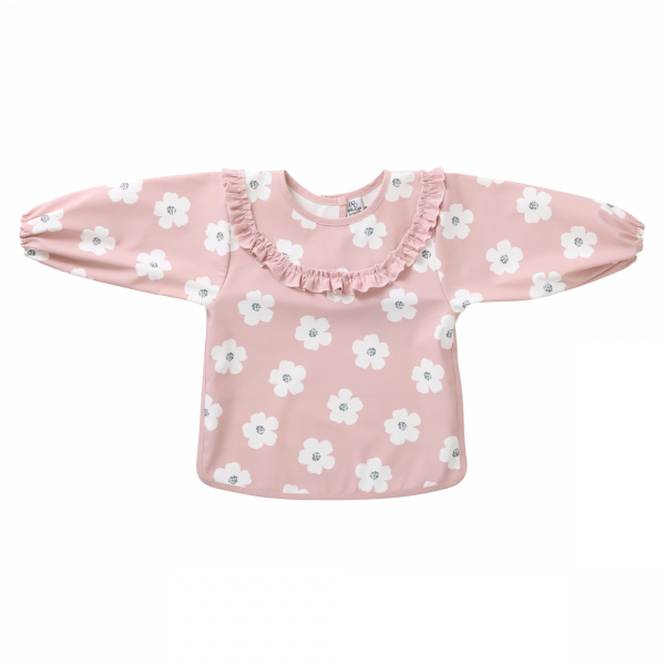 Bavoir tablier col claudine imperméable - fleurs rose 3/5 ans Bb&co