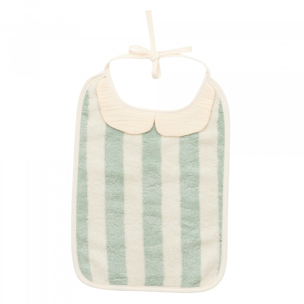 Grand bavoir bambou et gaze de coton rayée ivoire/ vert de gris Bb&co