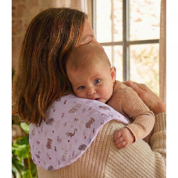 Bavoir 2 en 1 bi-matière (poncho/ épaule) clairière/ mocha Bb&co