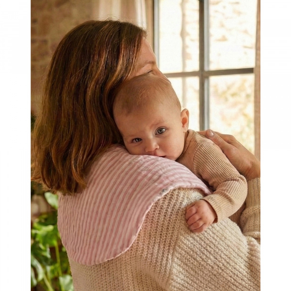 Bavoir 2 en 1 bi-matière (poncho/ épaule) rayé vieux rose Bb&co