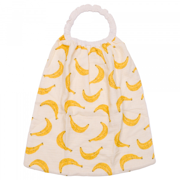 Serviette élastique enfant double gaze de coton bananes/ ivoire Bb&co