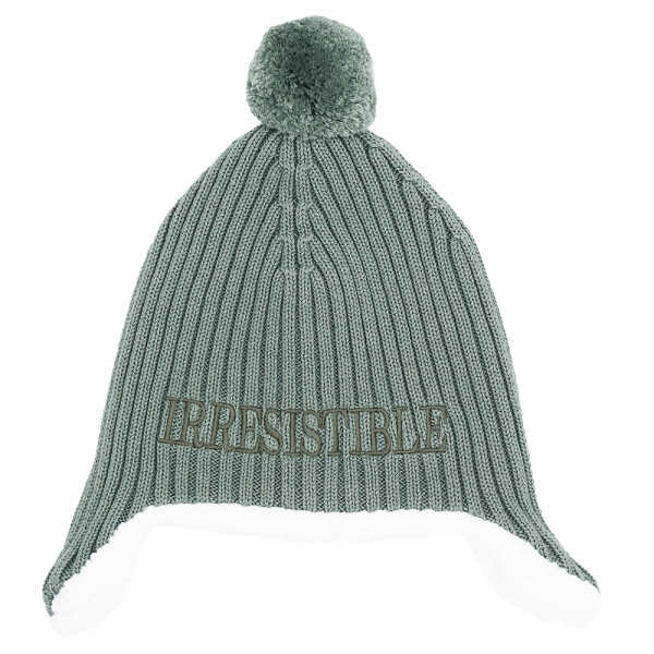 Bonnet péruvien bébé doublé sherpa irresistible vert de gris 3 à 12 mois Bb&co